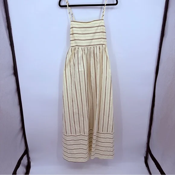 Petal + Pup Striped Midi Dress Back Strappy Sundress Cream Brown Size L NWT - Picture 3 of 6